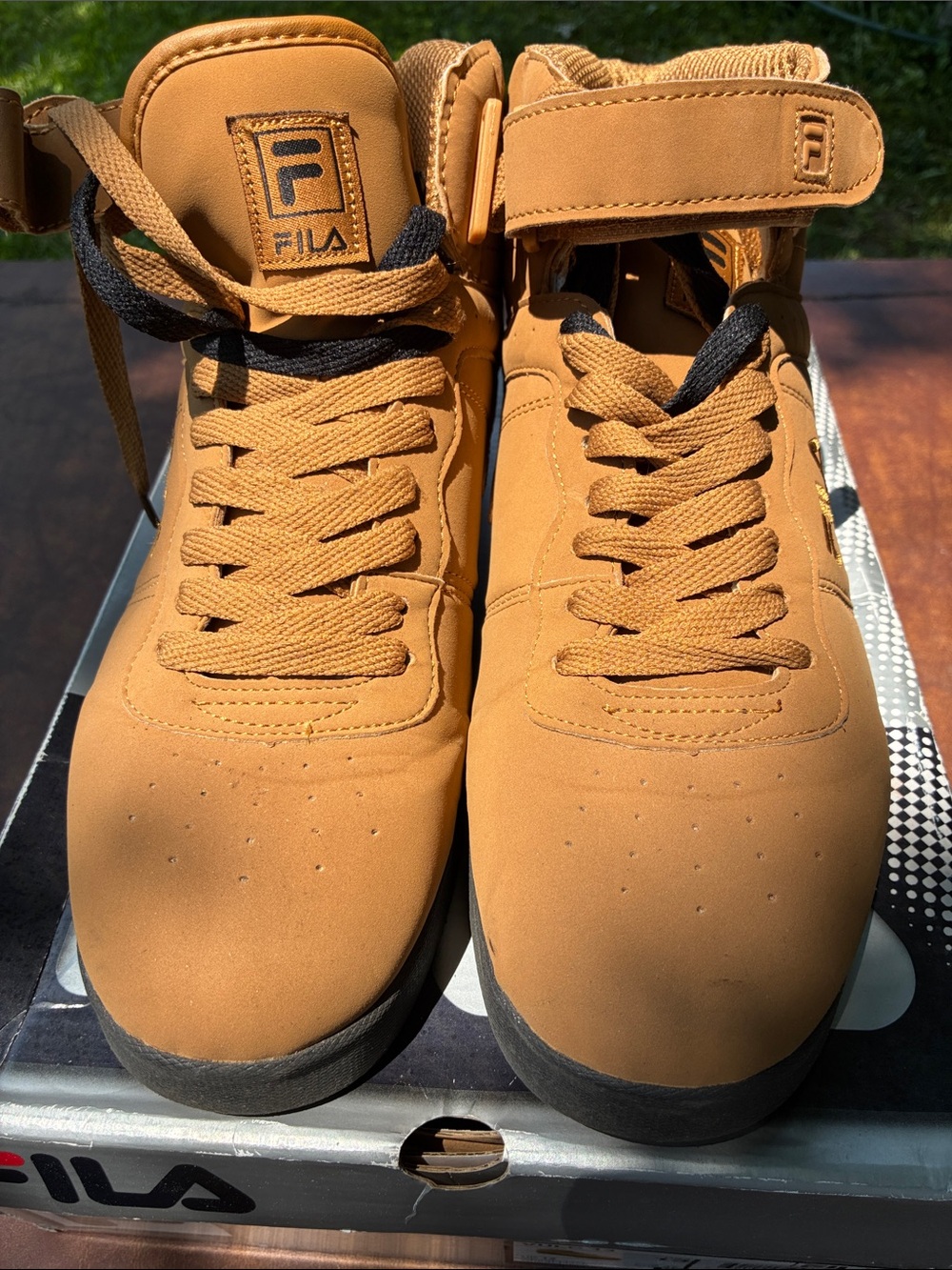 FILA Men’s High-Top Sneakers in Wheat Brown with Black Accents
